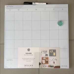 NWT U Brands 14" Square Dry Erase Calendar Board